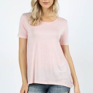 Women’s Pink/White Striped Basic Short Sleeve Top